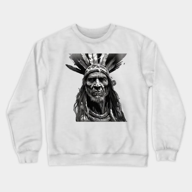 Ayahuasca And the Old Shaman Black and White Crewneck Sweatshirt by FrogandFog